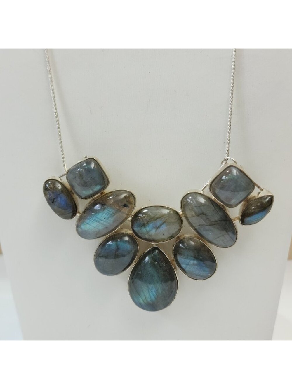 Artisan 10 Labradorite Gemstones Statement Pendant On 925 Silver 20" Chain